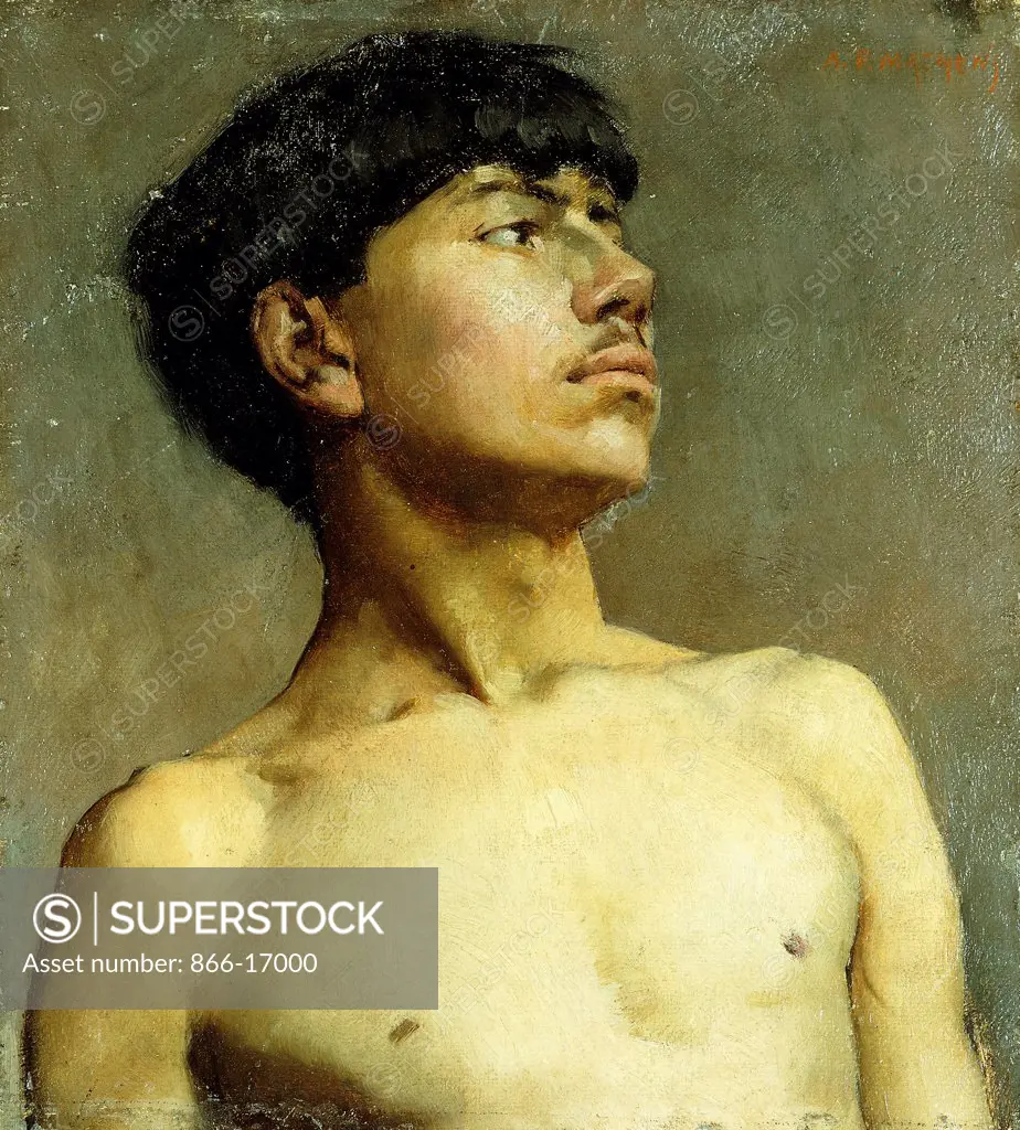 Portrait of Xavier Martinez. Arthur Frank Mathews (1860-1945). Oil on canvas laid on panel. 23.2 x 21cm.