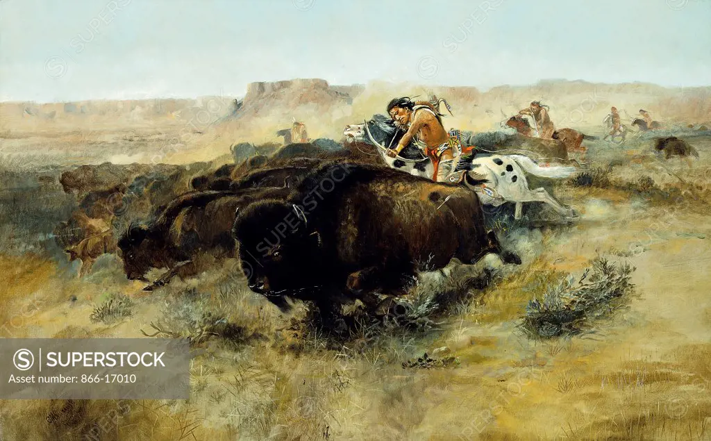 Buffalo Hunt no.7. Charles Marion Russell (1865-1926). Oil on canvas. Painted circa 1892-1895. 57.1 x 89cm.