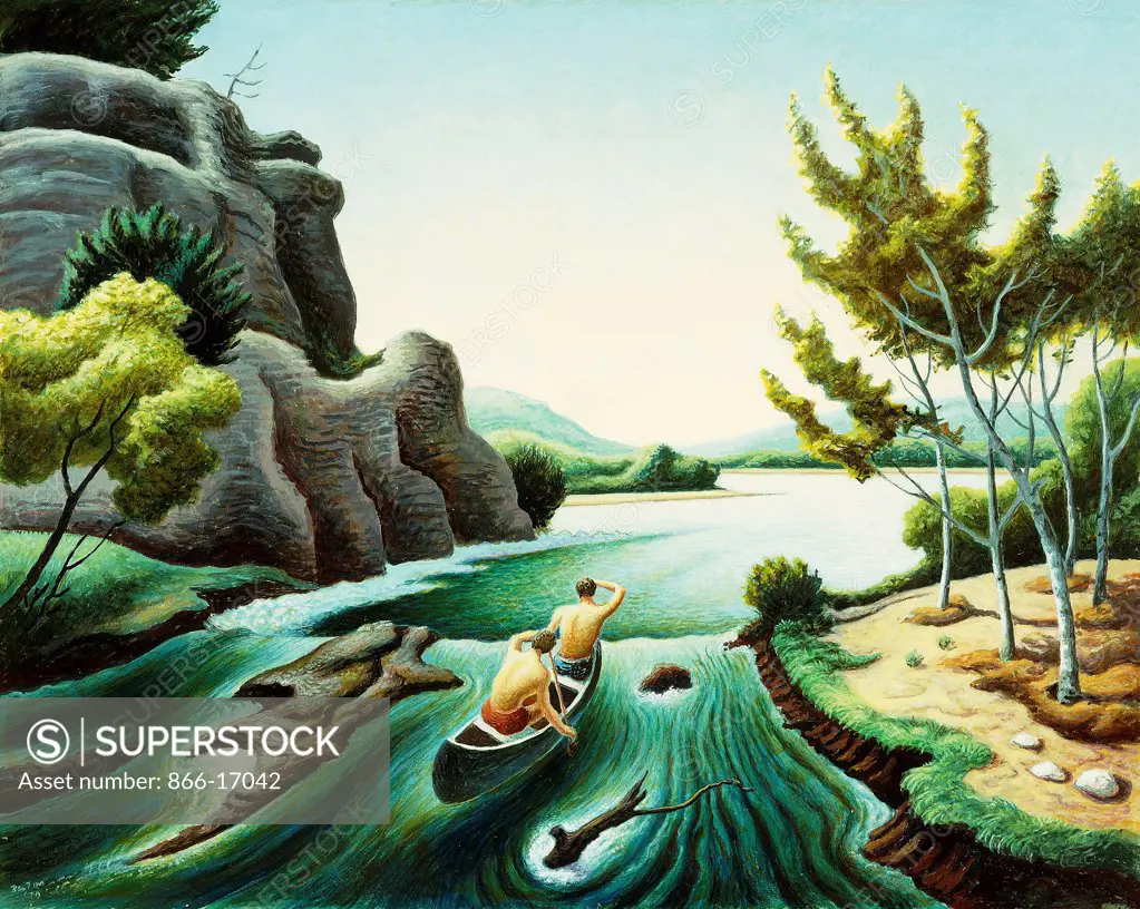 The Chute-Buffalo River. Thomas Hart Benton (1889-1975). Egg tempera on board. Painted in 1970. 50.8 x 61cm.