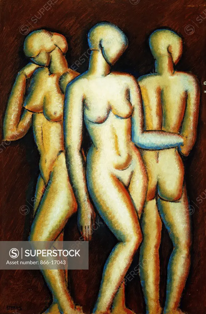 Three Nudes. John Henry Bradley Storrs (1885-1956). Oil on panel. Painted in 1934. 45.7 x 30.5cm.