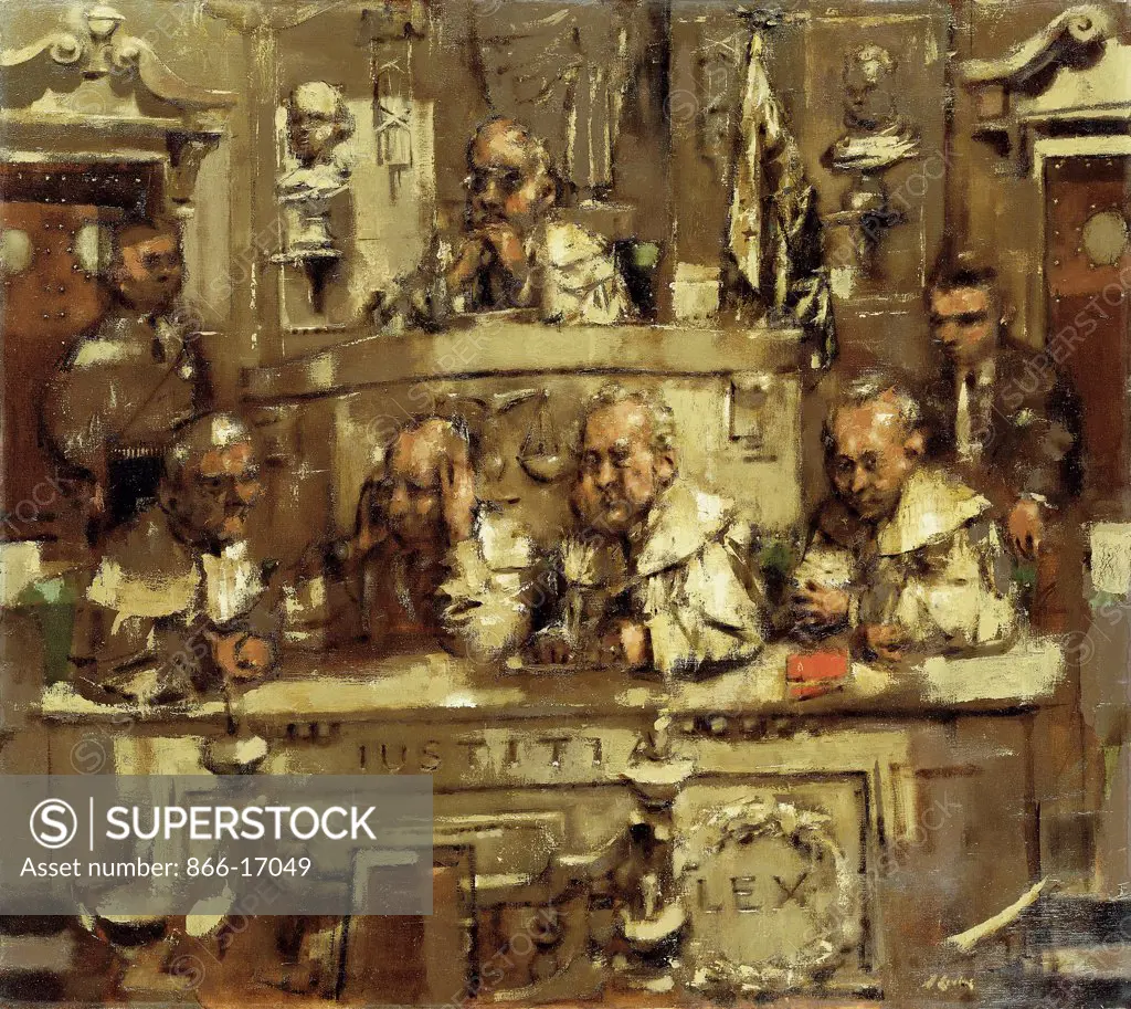 Courtroom Study. Jack Levine (1915-2010). Oil on canvas. 91.5 x 102.5cm.