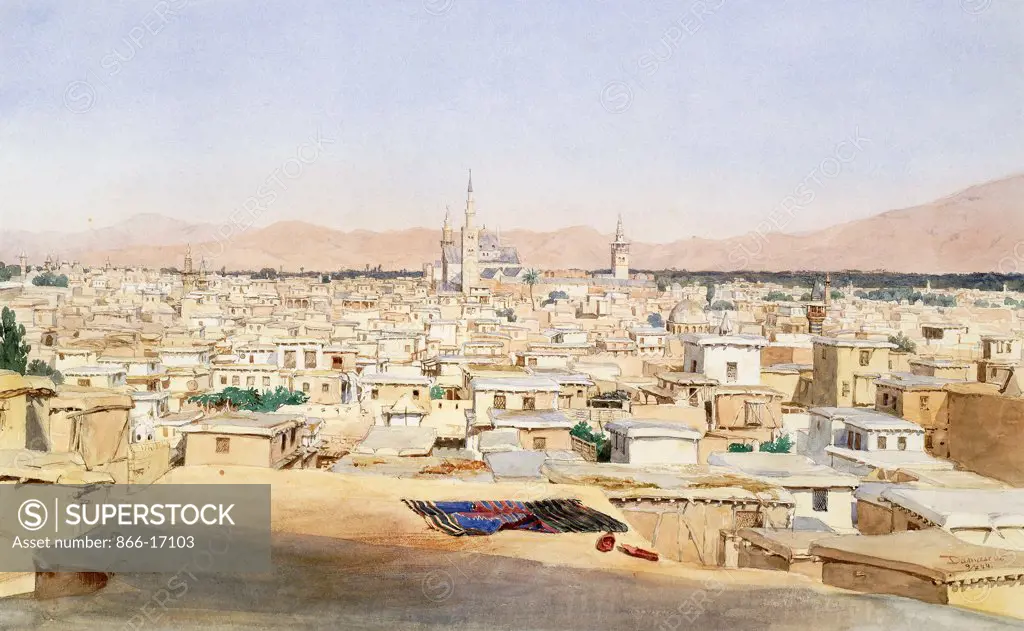 Damascus. Max Schmidt (1818-1901). Pencil and watercolour on paper. Executed in 1844. 27.3 x 43.3cm.