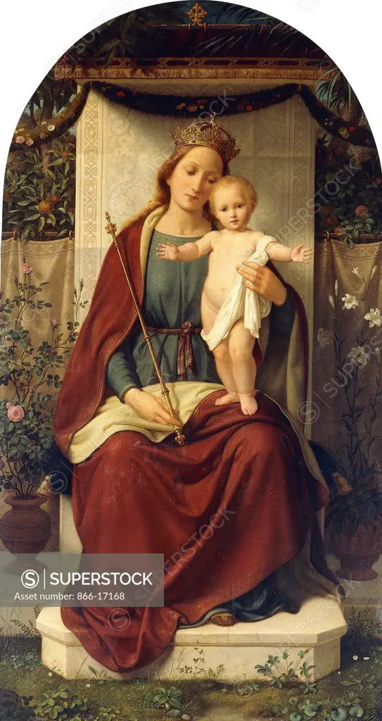 Madonna and Child; Madonna mit Kind. Andreas Johann Muller (1811-1890). Oil on panel. 70 x 38.1cm.