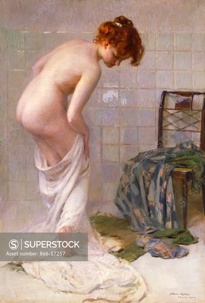 The Bath. Arturo Noci (1874-1953). Oil on canvas. Signed and dated 1909. 110 X 16cm.