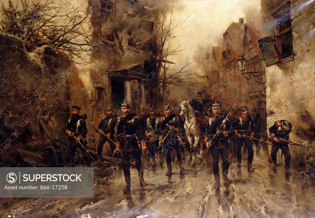 The Second Imperial Prussian Footguard Entering Paris. Hermanus Willem Koekkoek (1867-1929). Oil on canvas. 86.3 x 125.7cm.