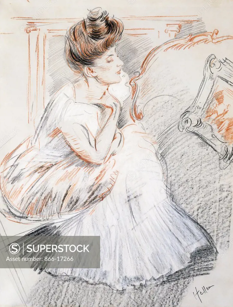 Madame Helleu. Paul Cesar Helleu (1859-1927). Red, black and white chalks on paper. Drawn circa 1900-1902. 63.5 x 48.2cm.