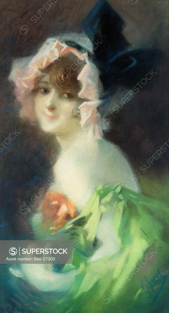Woman with Gloves; Femme aux Gants. Jules Cheret (1836-1932). Pastel on paper. 46 x 27cm.