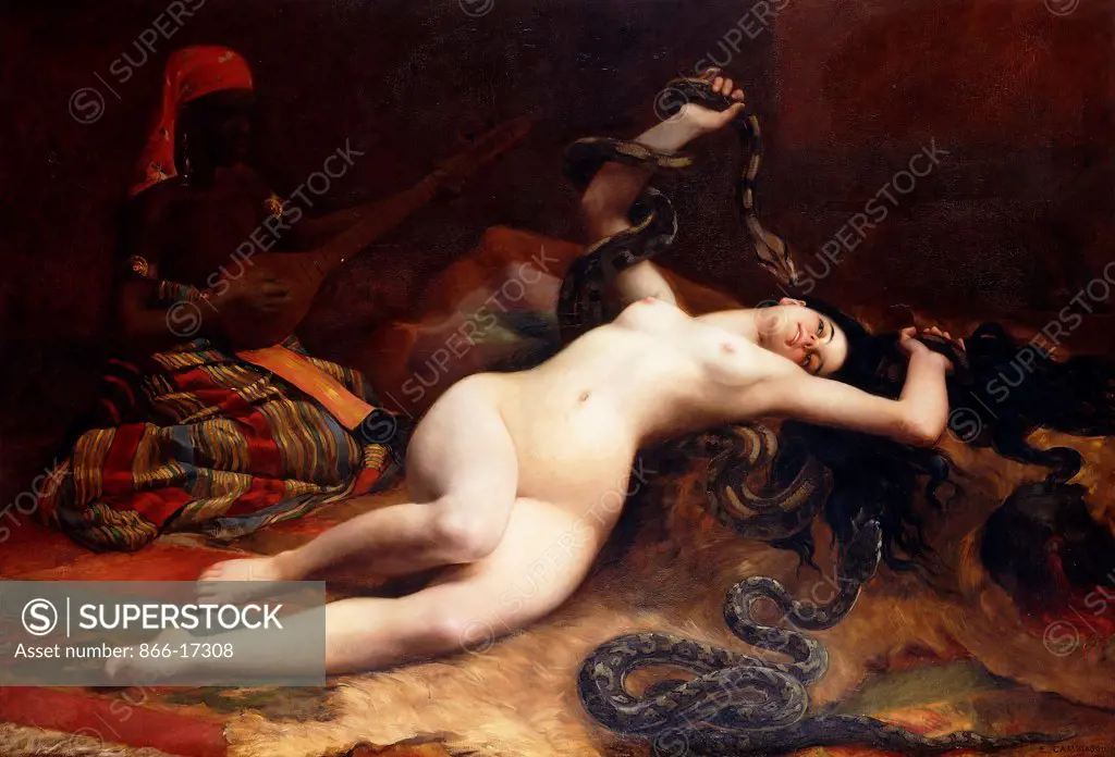 A Charmer; Une Charmeuse. Emile Cambiaggio (1857-1930). Oil on canvas. 144.8 x 208.3cm.