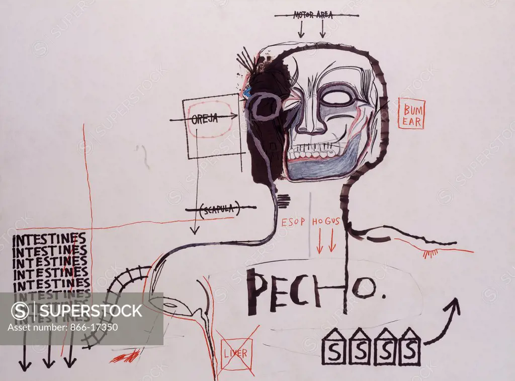 Untitled. Jean Michel Basquiat (1960-1988). Acrylic, coloured felt-tip pen, coloured crayon, charcoal, graphite and gouache. Executed in 1983. 76.2 x 101.6cm.