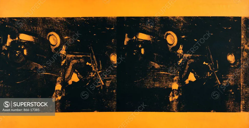 Horizontal Orange Car Crash. Andy Warhol (1928-1987). Silkscreen on canvas. Dated 1963. 71 x 137cm.
