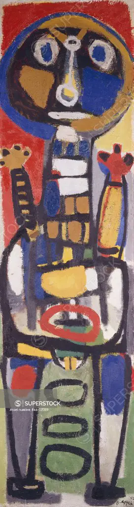 Woman. Karel Appel (1921-2006). Oil on hessian. Signed and dated 1952. 220 x 60cm.