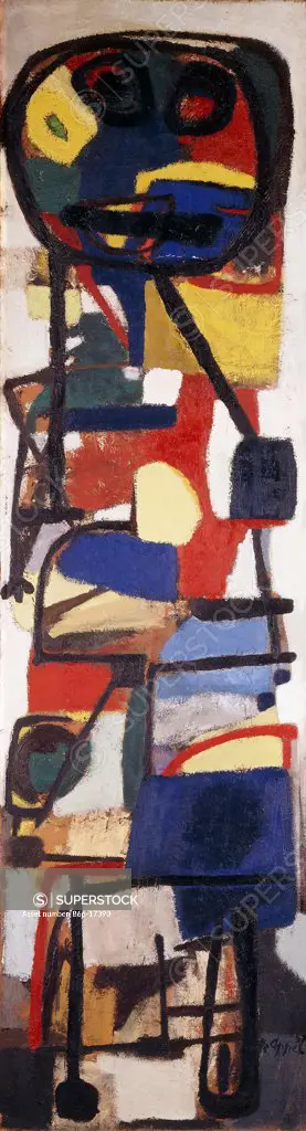 Man. Karel Appel (1921-2006). Oil on hessian. Signed and dated 1951. 220 x 60cm.