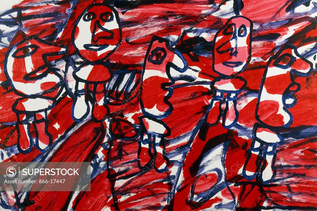 Random Site with Five Characters; Site Aleatoire avec Cinq Personnages. Jean Dubuffet (1901-1985). Acrylic and paper collage laid down on canvas. Executed in 1982. 67 x 100cm.