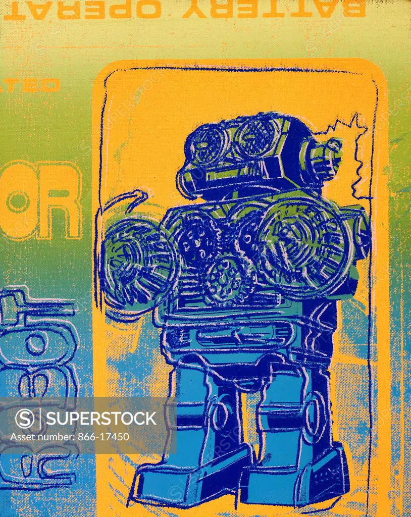 Robot. Andy Warhol (1930-1987). Synthetic polymer and silkscreen inks on canvas. Signed and dated 1983. 25.5 x 20cm.