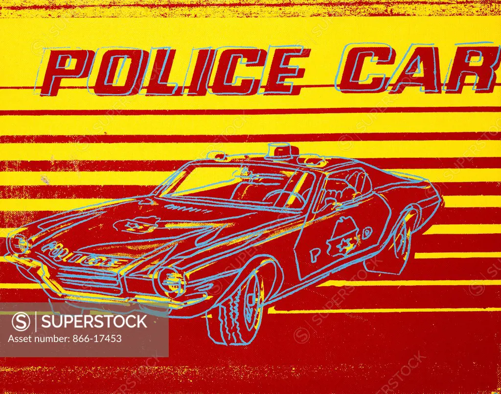 Police Car. Andy Warhol (1930-1987). Synthetic polymer and silkscreen inks on canvas. Signed and dated 1983. 28 x 35.5cm.