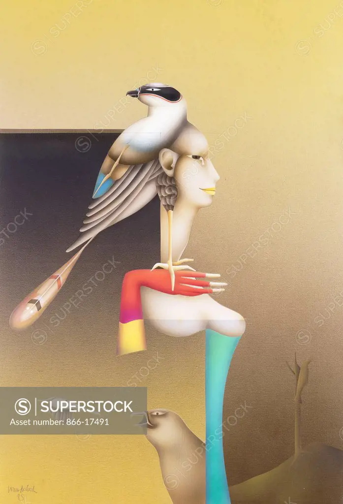 Woman - Bird Head. Paul Wunderlich (1927-2010). Acrylic and pencil on canvas. Signed and dated 1985. 116.2 x 81.2cm.