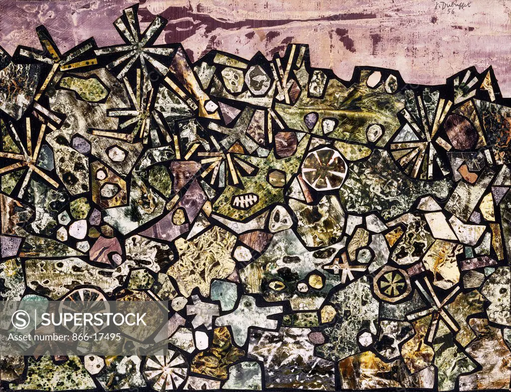 Tomb of the Night; La Nuit Tombe. Jean Dubuffet (1901-1985). Oil and collage on canvas. Painted in 1956. 45 x 59cm.