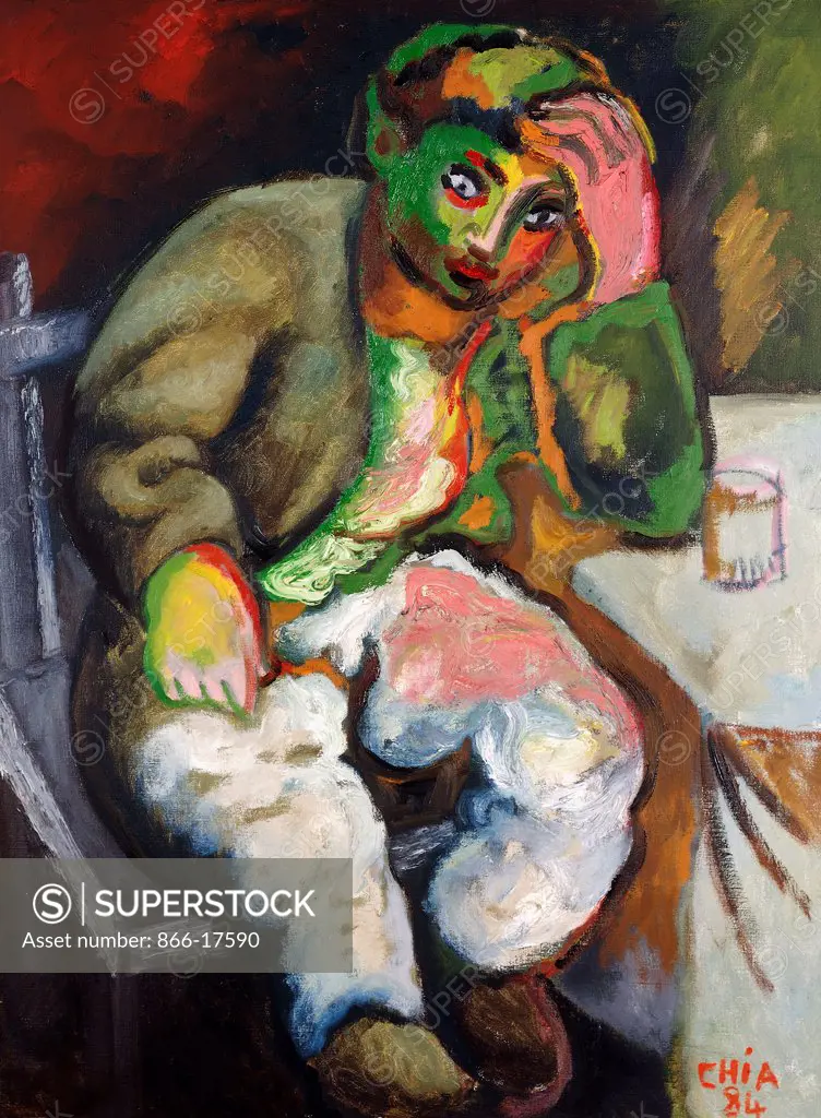 Drinker. Sandro Chia (b.1946). Oil on canvas. Signed and dated 1984. 99 x 75cm.