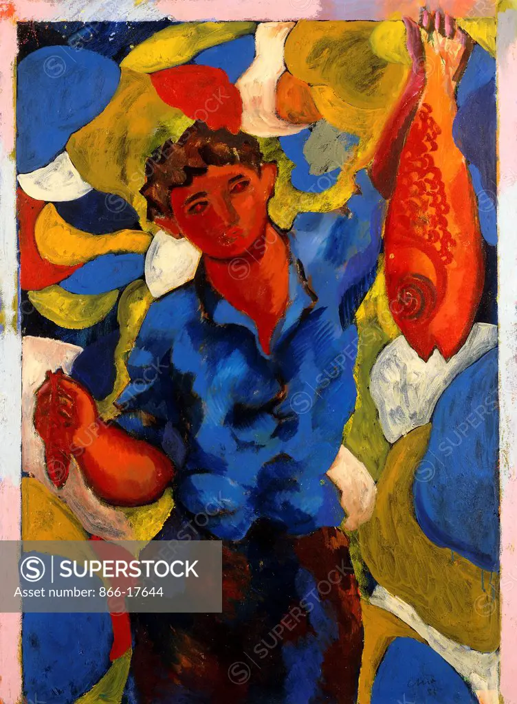 Boy with Fish. Sandro Chia (b.1946). Oil on paper. Signed and dated 1985. 123.5 x 91cm