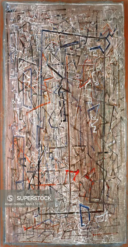 Space Window. Mark Tobey (1896-1976). Coloured chalk and gouache on paper mounted on board. Executed in 1945. 63.5 x 48cm.