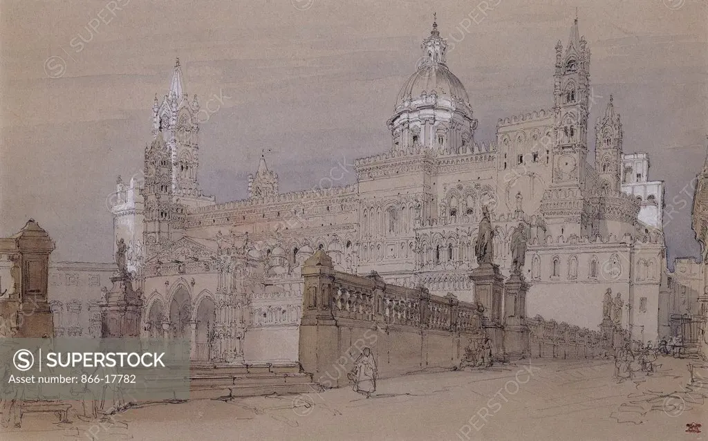 Palermo Cathedral. David Roberts (1796-1864). Pencil, blue and brown wash. Executed circa 1854. 21.6 x 33.7cm.