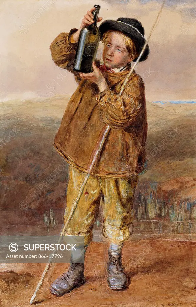The Young Angler. William Henry Hunt (1790-1864). Pencil and watercolour. 35.6 x 22.8cm.