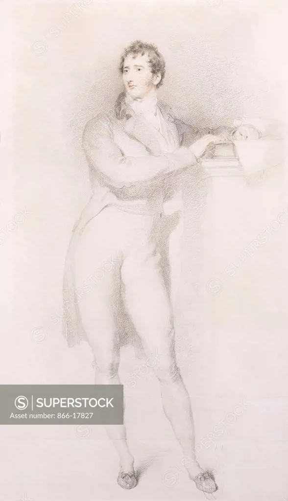 Portrait of Sir Francis Burdett, Bart, small full-length, standing by a mantelpiece. Sir Thomas Lawrence (1769-1830). Pencil and red chalk. Executed circa 1796. 51 x 31.8cm.