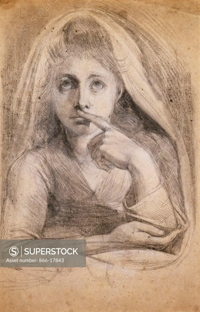 Martha Hess as Silence (recto). Henry Fuseli (Johann Heinrich Fussli) (1741-1825). Pencil and white chalk on buff paper. 54.5 x 33cm.
