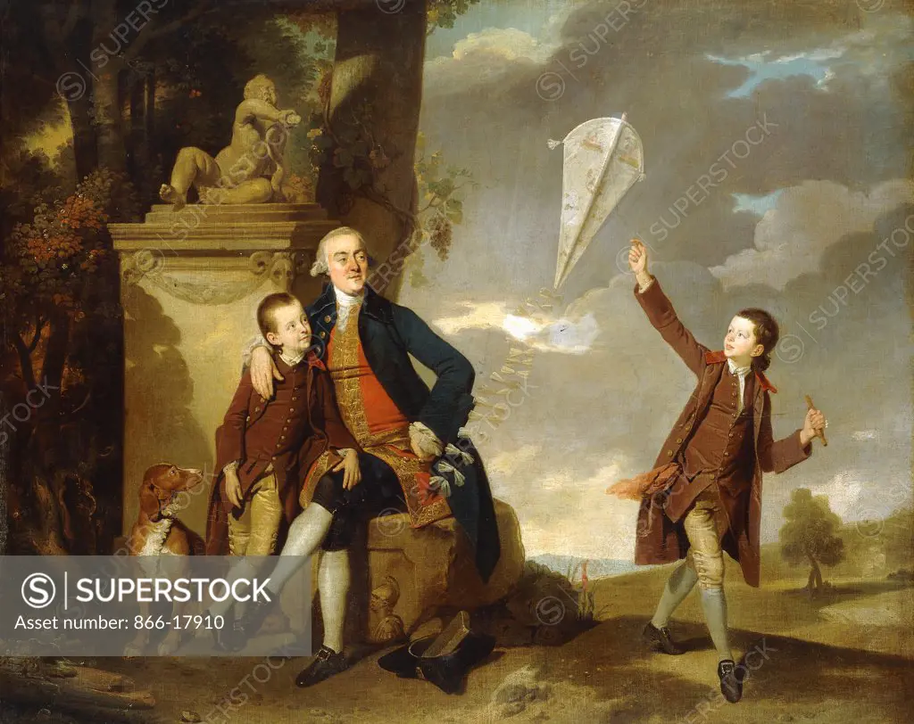 Group Portrait of George Fitzgerald with his Sons George, seen flying a Kite, and Charles. Johan Zoffany  (1733-1810). Oil on canvas. 100.3 x 125.7cm