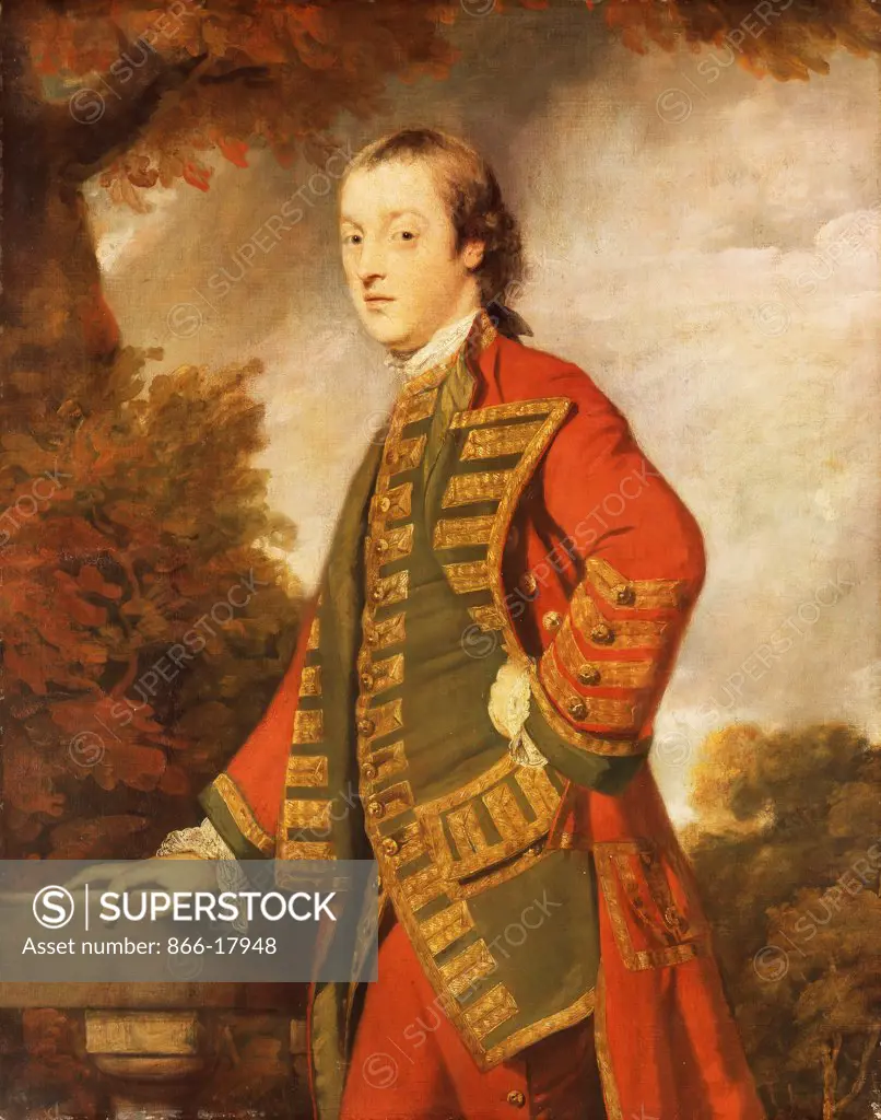 Portrait of Sir Gerard Napier, 6th Bt. (1739-1765), three-quarter-length, in the Uniform of the Dorsetshire Militia, in a Landscape. Sir Joshua Reynolds (1723-1792). Oil on canvas. Painted in 1762. 127 x 101.6cm.