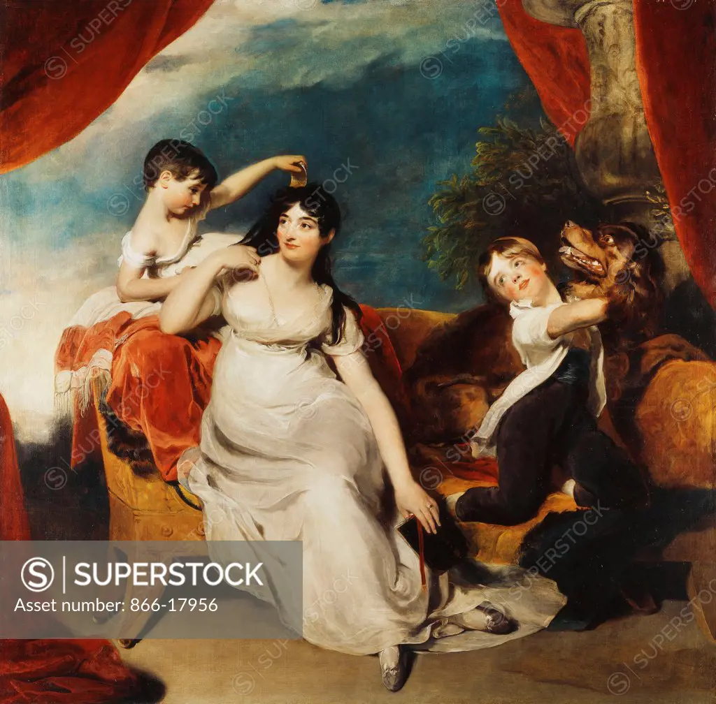 Group Portrait of Mrs Henry Baring and Two of her Children and a Large Dog, a Landscape Beyond. Sir Thomas Lawrence (1769-1830). Oil on canvas. 198.8 x 200cm.