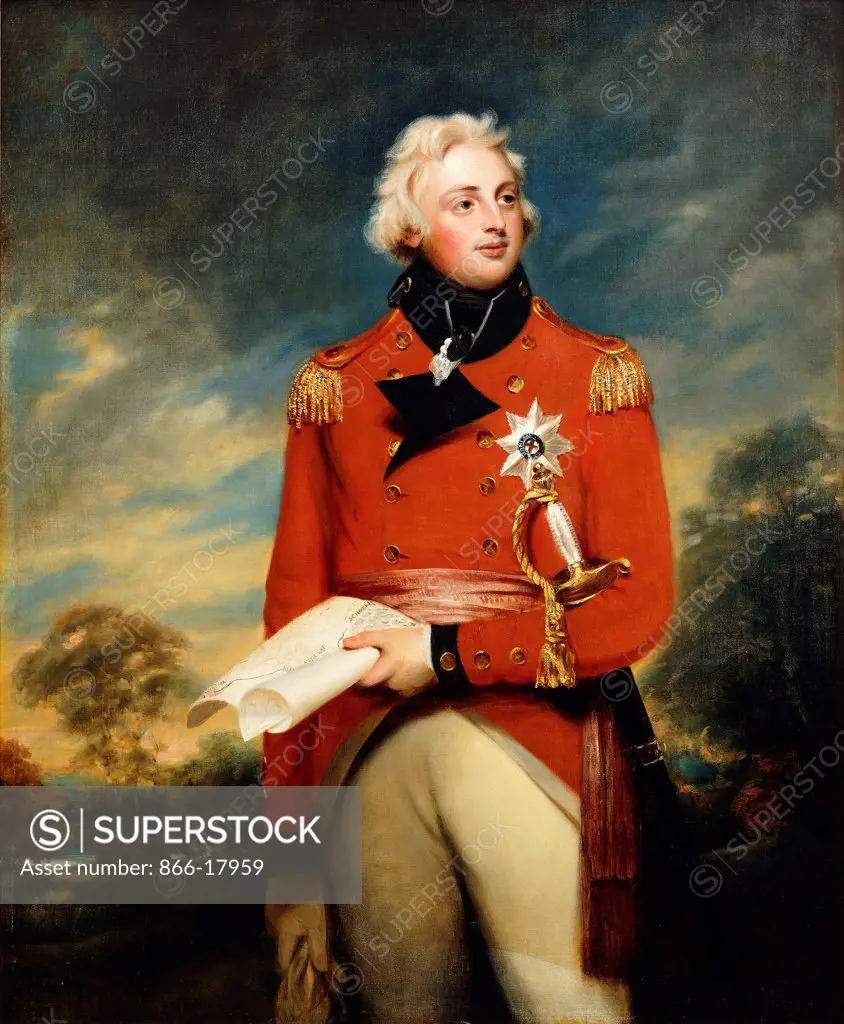 Portrait of William Frederick, 2nd Duke of Gloucester, three-quarter length, wearing the Uniform of Colonel of the 3rd Guards and the Breast Star of the Order of the Garter and Holding a Campaign Plan, in a Wooded Landscape. Sir William Beechey (1753-1839). Oil on canvas. 143.2 x 119cm. The campaign plan pictured refers to the Helder Campaign of 1799.