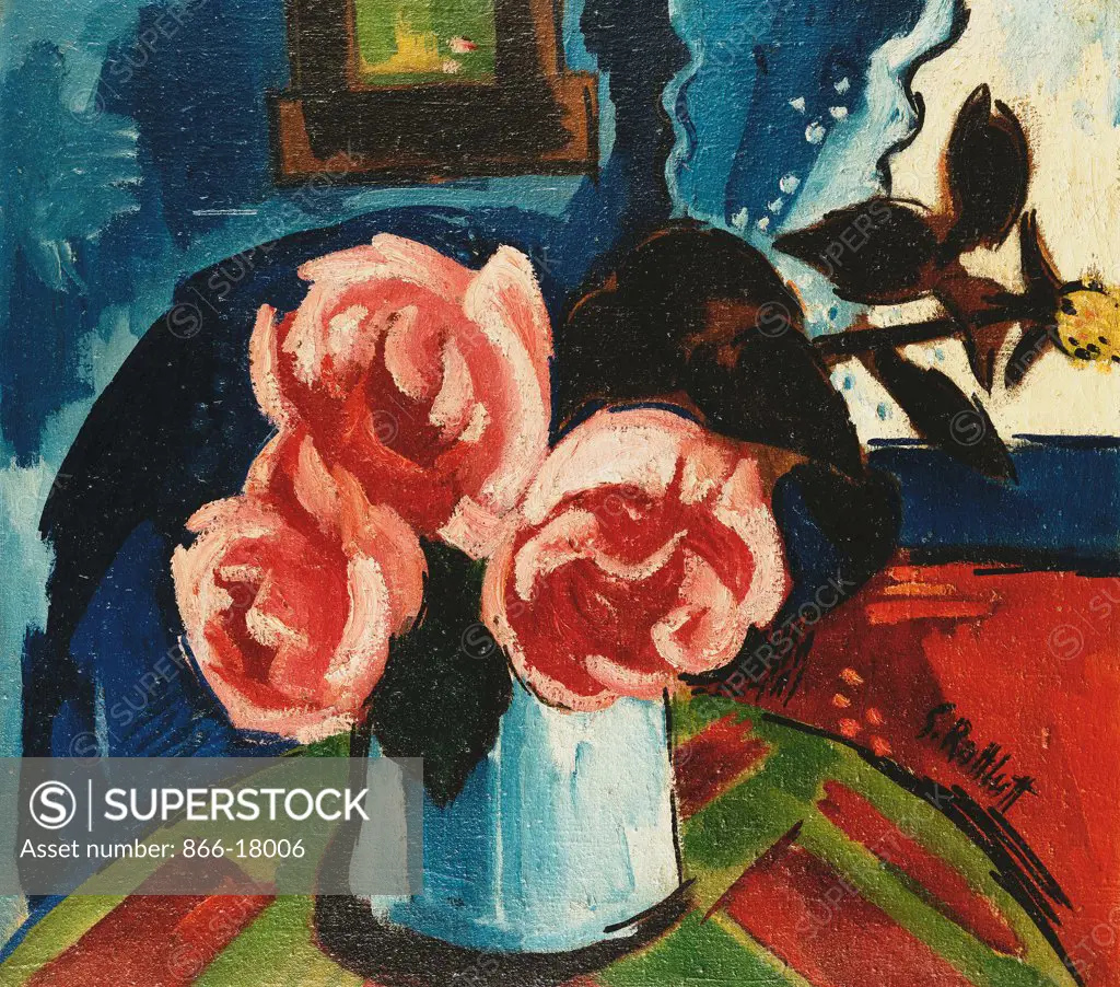 Pink Roses; Rosa Rosen. Karl Schmidt-Rottluff (1884-1976). Oil on canvas. Painted in 1922. 65 x 73cm.