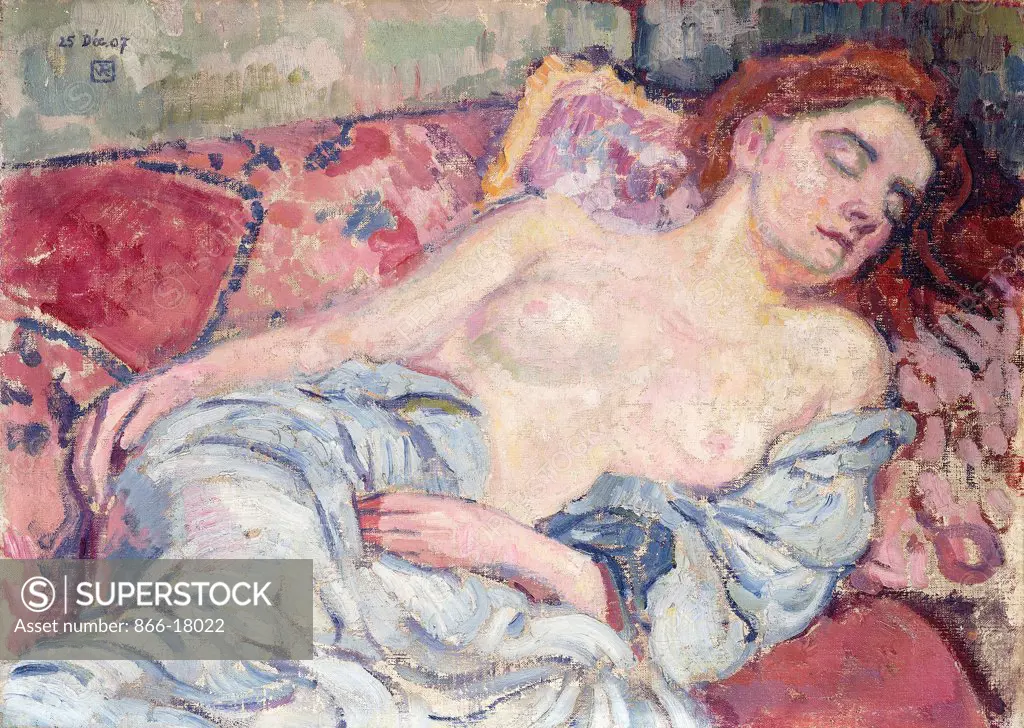 Nude on a Divan; Nu au Divan. Theo van Rysselberghe (1862-1926). Oil on canvas. Painted on Christmas Day 1907.
