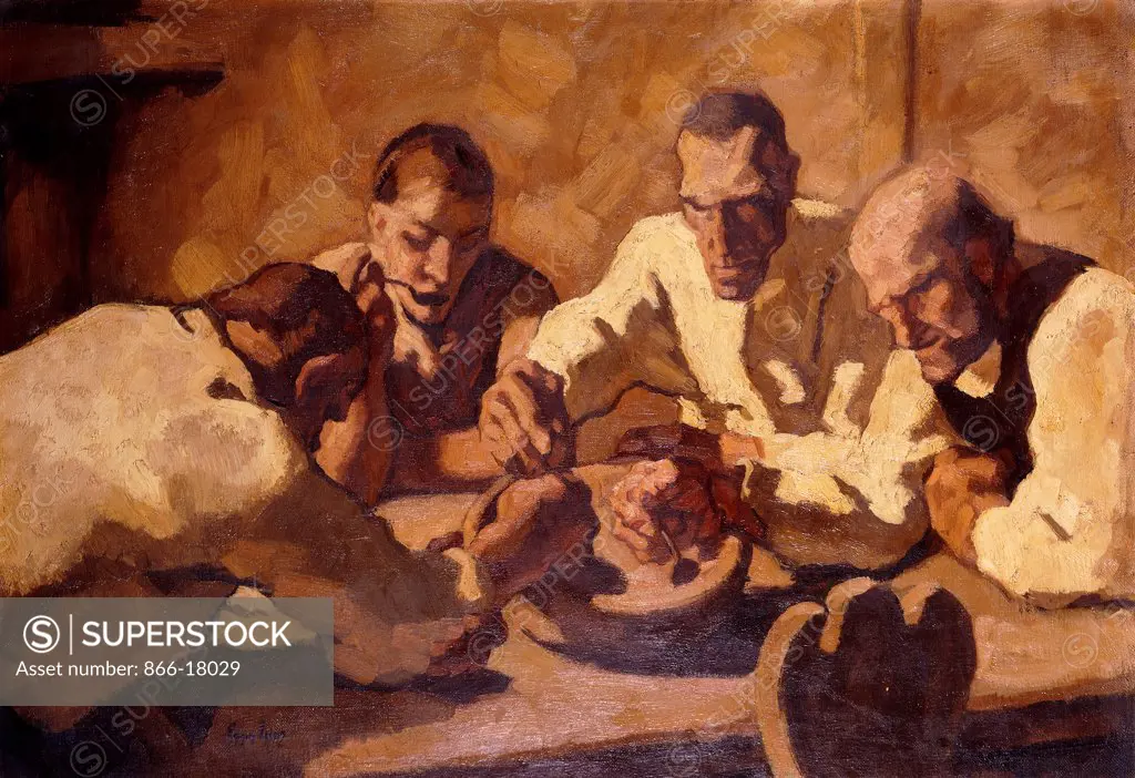 The Meal (First Constitution); Die Mahlzeit (Erste Fassung). Albin Egger-Lienz (1868-1924). Oil on canvas. Painted in 1920. 73 x 119.5cm.