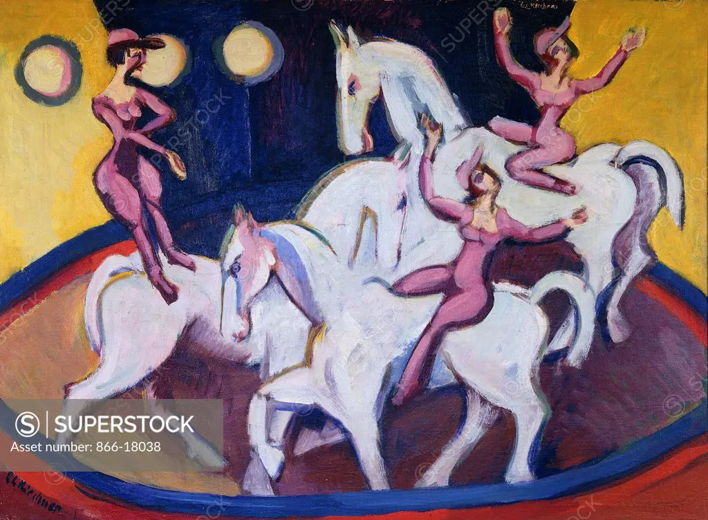 Jockeyakt. Ernst Ludwig Kirchner (1880-1938). Oil on canvas. Painted in 1925. 111 x 150.2cm.