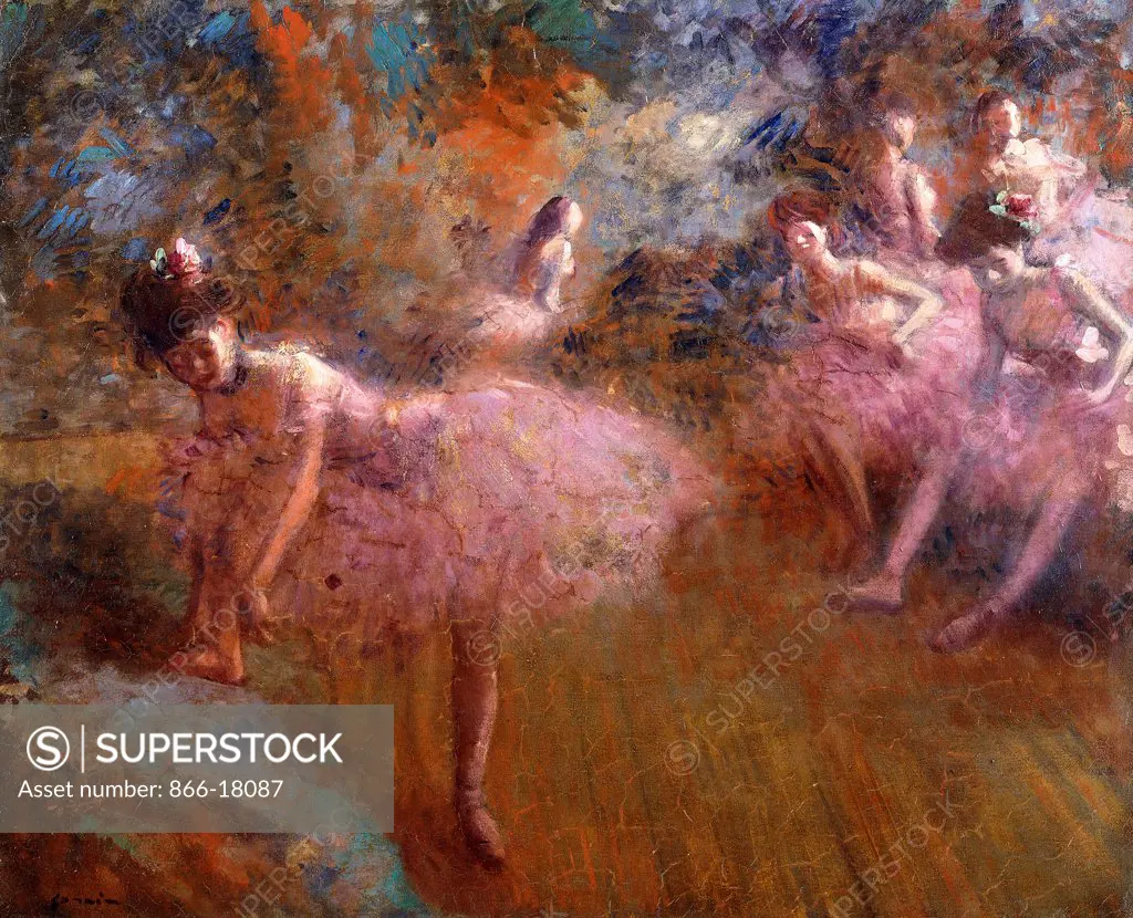 Dancers in Pink; Danseuses en Rose. Jean Louis Forain (1852-1931). Oil on canvas. Painted circa 1905. 60.3 x 73.6cm.