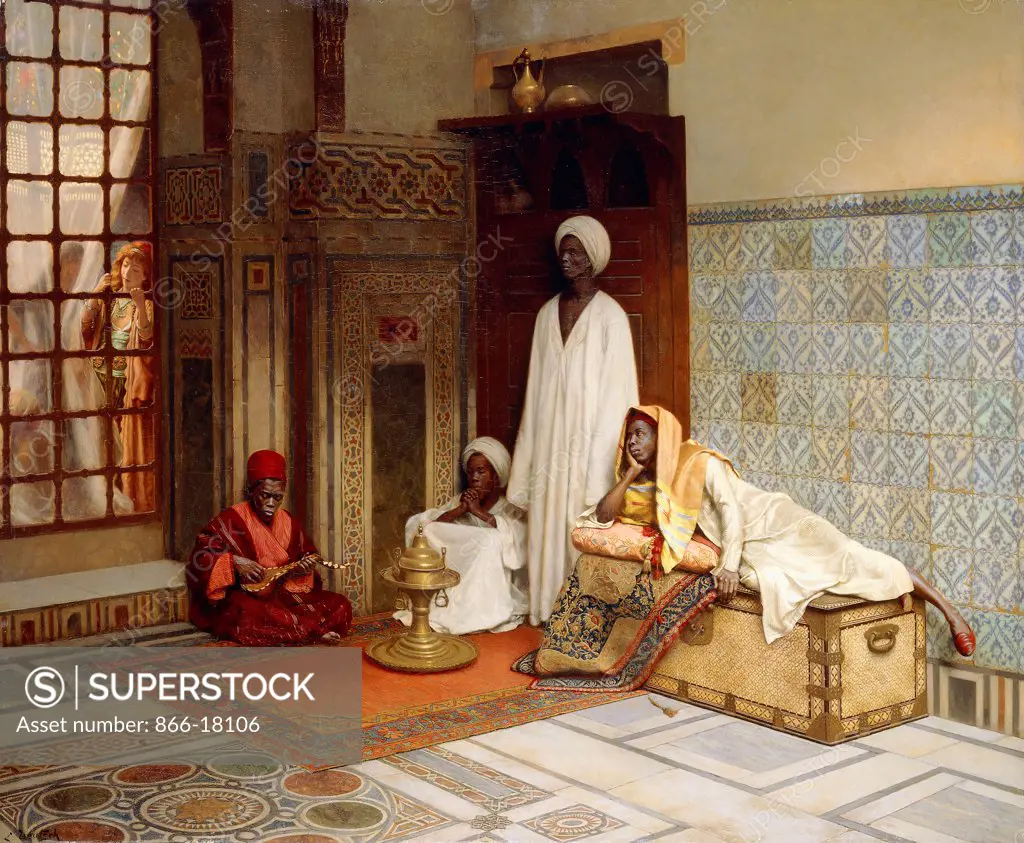 Guards of the Harem. Ludwig Deutsch (1855-1935). Oil on panel. 79.7 x 98.1cm.