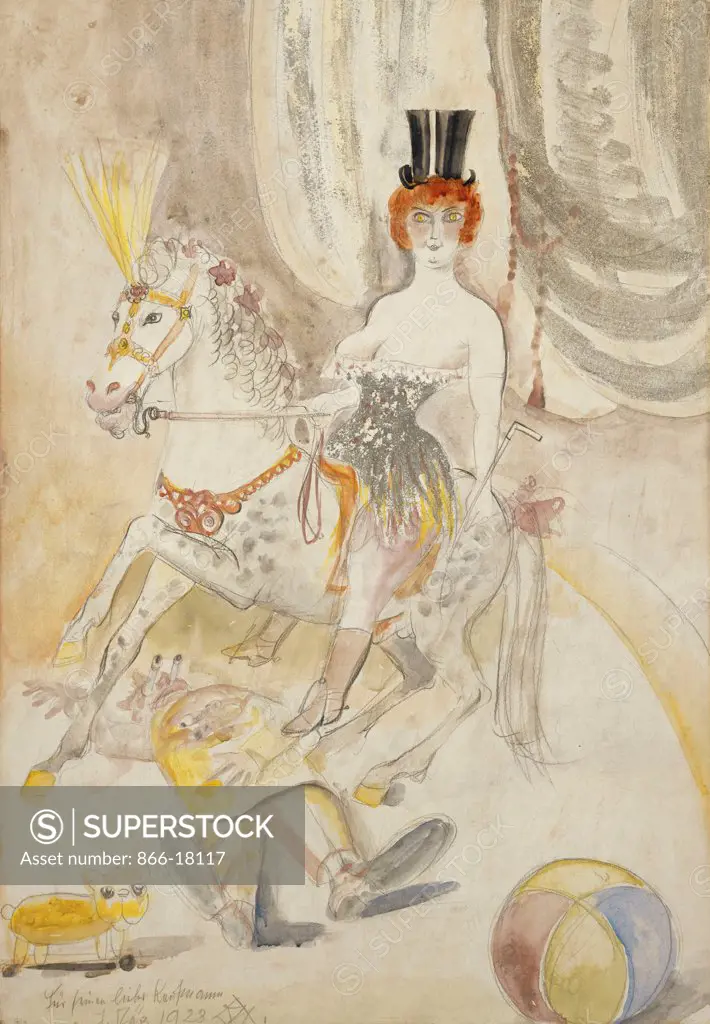 Circus Scene; Zirkusszene. Otto Dix (1891-1969). Watercolour and pencil on paper laid down on card. Signed and dated 1923. 64.8 x 43.5cm.
