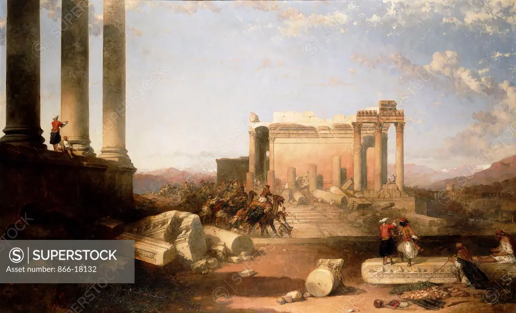 Ruins of the Temple of the Sun at Baalbec. David Roberts (1796-1864). Oil on canvas. Painted in 1861. 150 x 240cm.