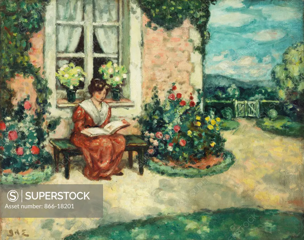 Woman Reading on a Bench in a Garden; Femme Assise sur un Banc dans un Jardin. Georges D'Espagnat (1870-1950). Oil on canvas. 65 x 81.5cm.