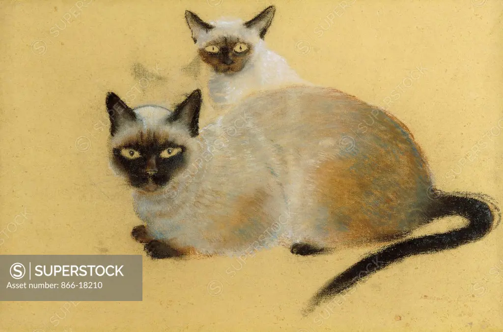 The Two Cats; Les Deux Chats. Georges Manzana-Pissarro, (1871-1961). Pastel on board. 34.5 x 51cm