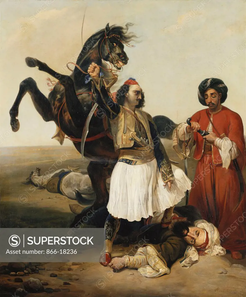 The Giaour, Conqueror of Hassan; Le Giaour, Vainqueur d'Hassan. Emile Jean Horace Vernet (1789-1863). Oil on canvas. 65 x 54cm.