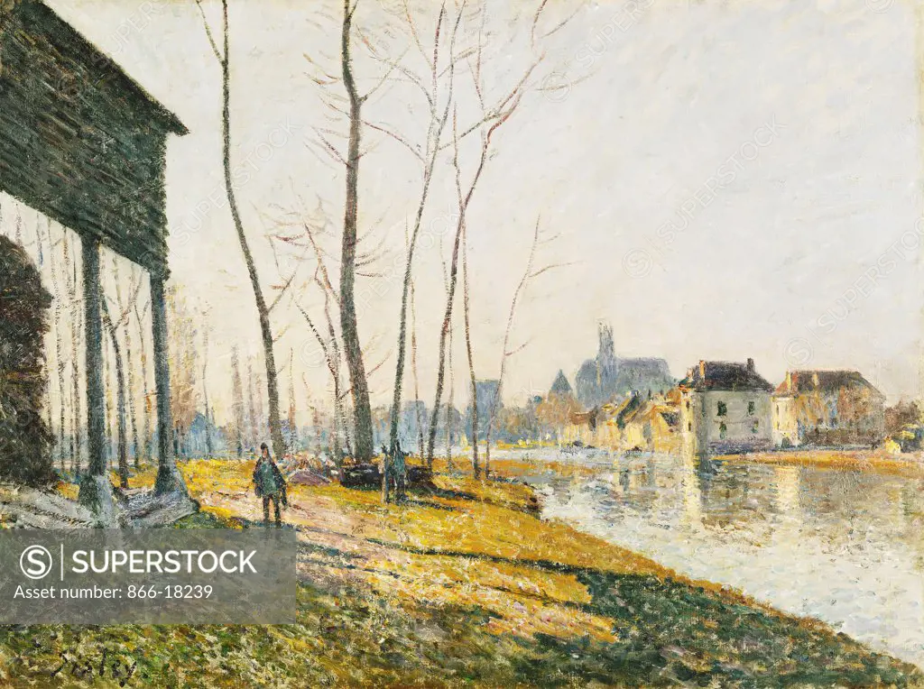 A February Morning in Moret-sur-Loing; Matin de Fevrier a Moret-sur-Loing. Alfred Sisley (1839-1899). Oil on canvas. Painted in 1881. 48.9 x 65.1cm.