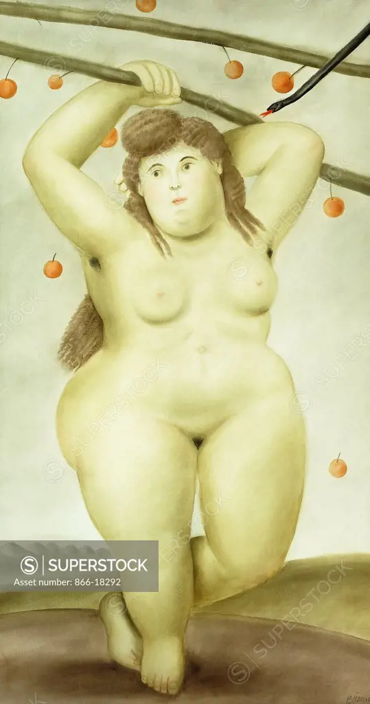 Eve. Fernando Botero (b.1932). Watercolour on paper. Painted in 1982. 181 x 97cm.