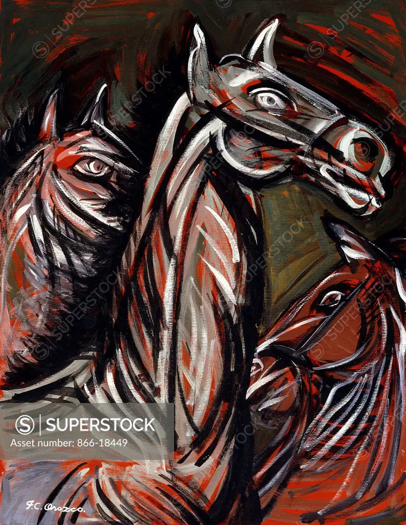 Horses; Caballos. Jose Clemente Orozco (1883-1949). Oil on board. 43.2 x 33.6cm.