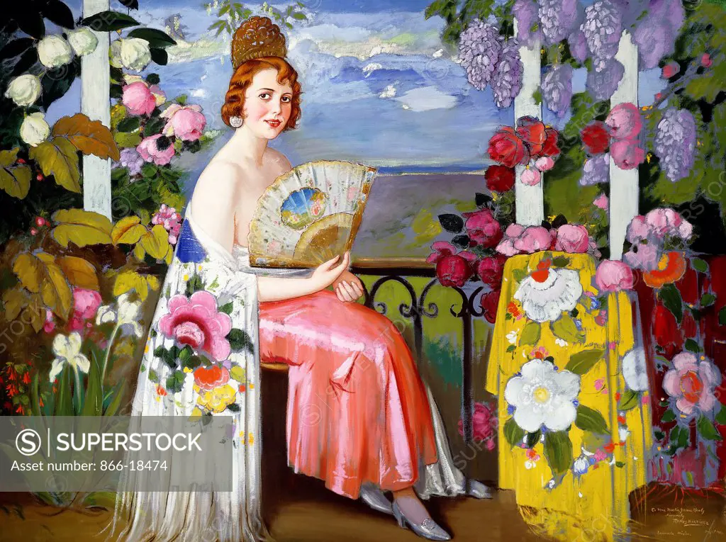 Mariquita and Flowers; Mariquita en Flores. Alfredo Ramos Martinez (1872-1946). Oil on canvas. Signed and dated 1930. 155 x 205cm.