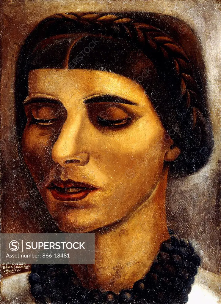 Portrait of Blanca Luz; Retrato de Blanca Luz. David Alfaro Siqueiros (1896-1974). Oil on gessoed burlap. Signed and dated 1931. 92.1 x 69.2cm.