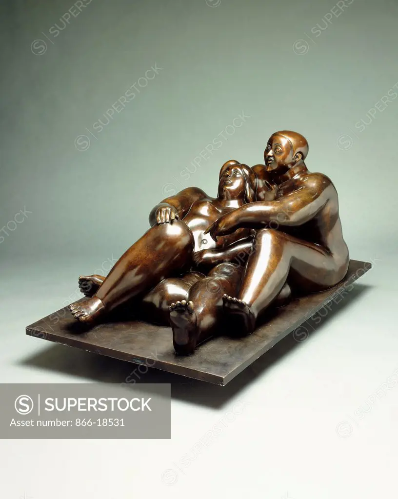 The Lovers. Fernando Botero (b.1932). Bronze with light brown patina. Executed in 1989. 64.7cm high.