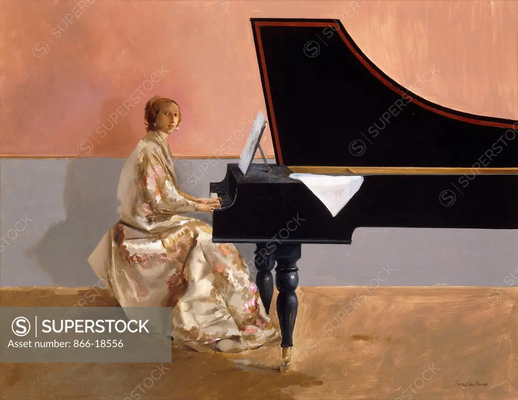 Woman and Piano; Mujer y Piano. Juan Cardenas (1939-1991). Oil on linen. 56 x 71.5cm.